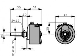 P0200032201KAEY000, Wirewound Potentiometer, 2.2 kOhm, Soldering lugs, Vishay