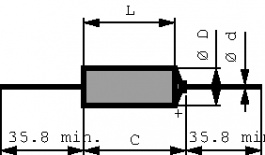 T110B225M035AS, Tantal capacitor, axial 2.2 uF 35 VDC, Kemet