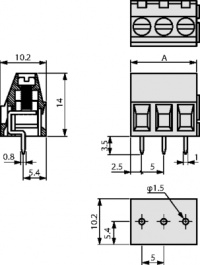 MB310-500M02, PCB Terminal Block 2P5 mm, DECA SWITCHLAB