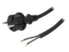 W-97261, Кабель; вилка CEE 7/17 (C),провода; 3м; черный; резина; 2x2,5мм2, PLASTROL