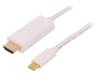 50415, Адаптер; USB 3.1; вилка HDMI, вилка USB C; 2м; Цвет: белый, QOLTEC