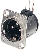 NC3MD-H, XLR Panel-mount male receptacle 3 D Horizontal / PCB Mountin, Neutrik