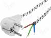 S39-3/07/2BW, Кабель; угловая вилка CEE 7/7 (E/F), провода; 2м; белый; 10А; 250В, JONEX