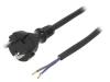 W-97255, Кабель; вилка CEE 7/17 (C),провода; 2м; черный; резина; 2x1мм2, PLASTROL
