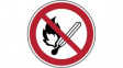 822146 ISO Safety Sign - No Open Flame, Fire, Round, Black / Red on White, Polyester, 1