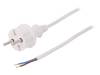W-98349, Кабель; вилка CEE 7/17 (C),провода; 3м; белый; ПВХ; 2x1мм2; 16А, PLASTROL