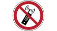 823487 ISO Safety Sign - No Activated Mobile Phones, Round, Black / Red on White, Polye