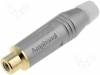 ACJR-SWH, Вилка; RCA; "мама"; прямой; пайка; серый; позолота; на провод; 3?7мм, Amphenol
