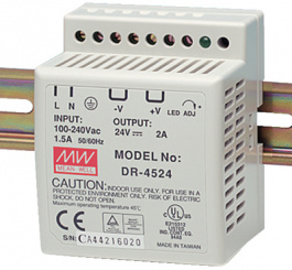 DR-4505 PBF, AC-DC на DIN-рейку (DC-DC), 45Вт,один выход 5В/5А, MEAN WELL