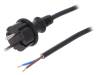 W-98360, Кабель; вилка CEE 7/17 (C),провода; 1,5м; черный; ПВХ; 2x1,5мм2, PLASTROL