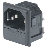 PF0011/20/48, Plug C14 Faston 4.8 x 0.8 mm 10 A/250 VAC Black Snap-In L + N + PE, Bulgin