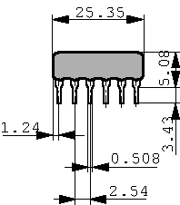 4610X-102-472LF, Резисторная сборка: Y; 4,7кОм; Кол-во резисторов:5; THT; 0,3Вт, Bourns