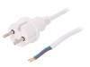 W-98363, Кабель; вилка CEE 7/17 (C),провода; 3м; белый; ПВХ; 2x1,5мм2; 16А, PLASTROL