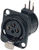 NC3FD-H-BAG, XLR Panel-mount female receptacle 3 D Horizontal / PCB Mount, Neutrik