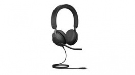 24089-989-999, Headset, Evolve 2-40, Stereo, On-Ear, 20kHz, USB, Black, Jabra