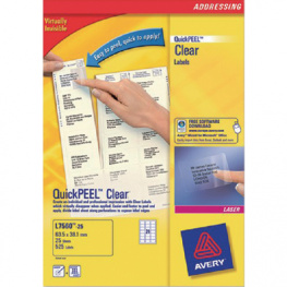 L7560-25, Address labels, 25 sheets/525 labels, 63.5 x 38.1 mm, Transp, Zweckform