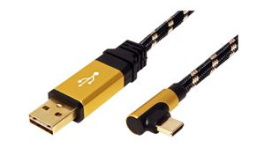 11.02.9061, Cable USB-A Plug - USB-C Plug 1.8m USB 2.0 Black / Gold, Roline