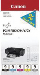 PGI-9MULTI, Ink multipack Photo Black / Cyan / Magenta / Yellow / Grey, CANON