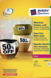 L4778-20, Weatherproof Labels, 20 sheets/960 labels, 45.7 x 21.2 mm, W, Zweckform