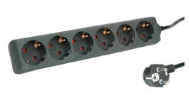 19.07.1072, Outlet Strip 6x Type F (CEE 7/3) - Type F (CEE 7/4) Black 1.5m, Roline