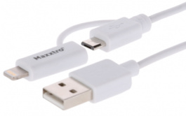 BB-3660-1, Micro-USB cable with lightning adapter 1 m white, Maxxtro