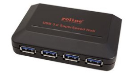 14.02.5015, USB Hub with Power Supply, USB 3.0, USB Mini-B 5-Pin Socket, Black, SECOMP (Roline)