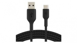 CAB002BT1MBK, Braided Cable USB-A Plug - USB-C Plug 1m Black, BELKIN
