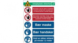 RND 605-00203, COVID-19 Reception, Safety Sign, Danish, 262x371mm, 1pcs, Brady