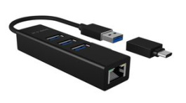 IB-HUB1419-LAN, USB Hub, USB 3.0, 4x USB A Socket/RJ45 Socket, ICY BOX