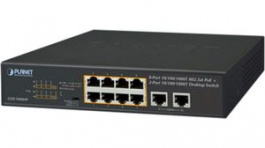 GSD-1008HP, Network Switch, 8x 10/100/1000 PoE 2x 10/100/1000 8 Managed, Planet