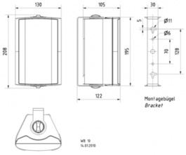 WB 10 WHITE 100 V 8 OHM, 2-way compact speaker, 8 Ohm, 60 W, 40 W, Visaton
