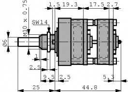 04-1264, Поворотные галетные переключатели 2P6Pos, ELMA