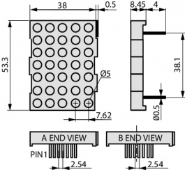 TA20-11GWA, Дисплей: LED; матрица; 5x7; зеленый; 4,7-16мкд; анод; 53x37,65мм, Kingbright