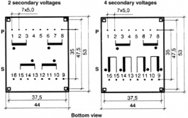 UI303 0141, PCB transformer 6 VA 7.5 VAC (4x), Hahn
