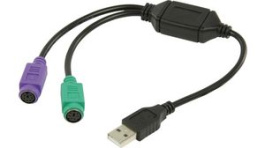 CCGP60830BK03, USB - PS/2 Adapter Cable USB A Plug - 2x PS/2 Socket 300mm Black, Nedis (HQ)