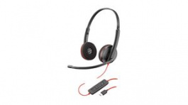 209749-201, USB-C Headset, Blackwire 3200, Stereo, On-Ear, 20kHz, USB, Black / Red, Poly