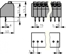 250-102, Зажимная рейка для печатных плат; угловой 45°; 3,5мм; на PCB, Wago