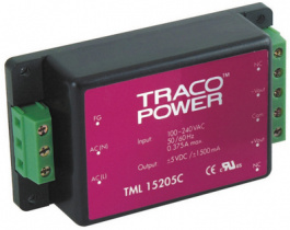 TML 40512C, Преобразователь: AC/DC; 40Вт; Uвых: 5ВDC; Iвых: 5000мА; 84%; 3000В, Traco Power