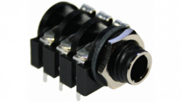 ACJS-MH, Гнездо; Jack 6,35мм; "мама"; stereo; угловой 90°; на панель; THT, Amphenol