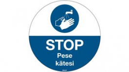 306908, Wash Your Hands, Floor Sign, Finnish, White on Blue, Polyester, Mandatory Action, Brady