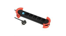 500.100, Outlet Strip HOOK 5x DE Type F (CEE 7/3) Socket - DE/FR Type F/E (CEE 7/7) Plug Black / Red 5m, Bachmann