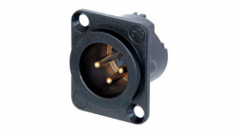 NC3MD-LX-B, XLR Panel-mount male receptacle, 3 Poles DLX Soldering Connection Black, Neutrik
