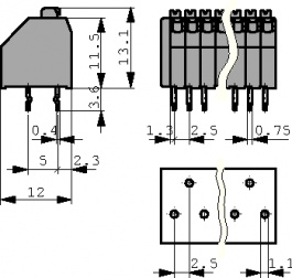 250-402, Wire-to-board terminal block 0.4...0.8 mm diam. solid 0.2...0.5 mm2 stranded 2.5, Wago