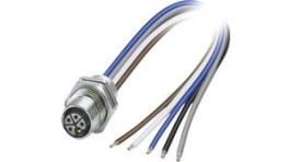 1425585, M12 Rear Mounting Panel Socket, 5 Poles, L-Coded, Assembled with Wires, Phoenix Contact