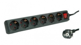 19071075, Outlet Strip 6x DE Type F (CEE 7/3) Socket - DE Type F (CEE 7/4) Plug Black 3m, Value