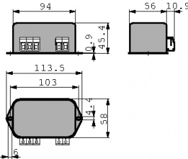 FN2415-10-29, Mains filter 10 A 250 VAC, Schaffner