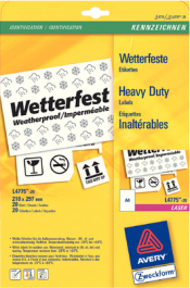 L4775-20, Weatherproof Labels, 20 sheets/20 labels, 210 x 297 mm, Whit, Zweckform