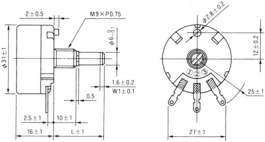 RA30Y30SB101, Wirewound Potentiometer, 100 Ohm, Soldering lugs, Tocos