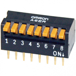 A6ER-8104, Переключатель: DIP-SWITCH; Кол-во секций:8; ON-OFF; 0,025A/24ВDC, Omron