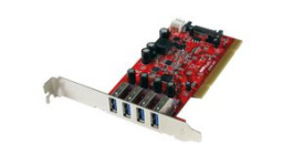 PCIUSB3S4, PCI USB-A Adapter Card with SATA and SP4 Power, 4x USB 3.0, PCI, StarTech.com